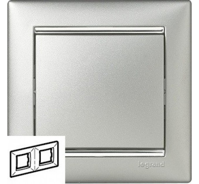 Рамка двухместная Legrand Valena 770352 горизонтальная алюминий/серебряный штрих